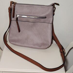 Lilac & brown vegan leather crossbody purse, excellent to like new condition